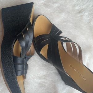 Banana Republic Black Wedge leather/denim Sandals